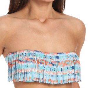 NWT $90 L SPACE DENIM FRINGE ARROW BANDEAU SWIM BIKINI TOP SZ SMALL S